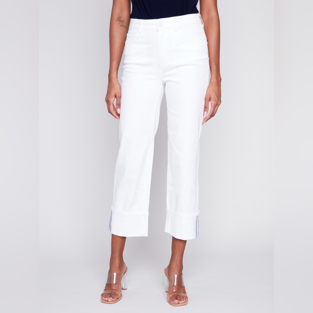 Charlie B Cropped Cuffed Straight Leg White Jeans size 8